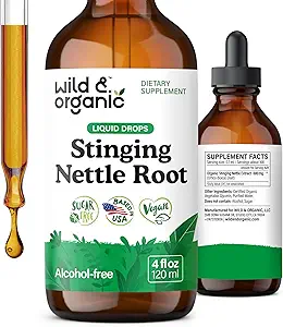 Wild & Organic Sting Nettle Tincture - Erkekler ve Kadınlar için Nettle Root Extract Drops - Sıvı Urtica Dioica Tamam - Vegan, Şeker & Alkol Özgür - 4 fl oz