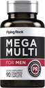 Piping Rock Men's Multivitamin | 90 Caplets | Daily Mega Multimineral Supplement | C, D, Magnezyum, çinko | Non-GMO, Gluten Free