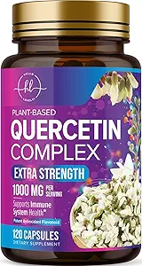 Quercetin Supplement 1000mg - Φυσική, Φυτική Βασιζόμενη Υποστήριξη για Ανοσοποιητικές, Κυτταρικές, Αναπνευστικές & Εποχιακές Αλλαγές - Επιπλέον Δύναμη Quercetin Dihydrate από Sophora Japonica - 120 Κάψουλες Veggie