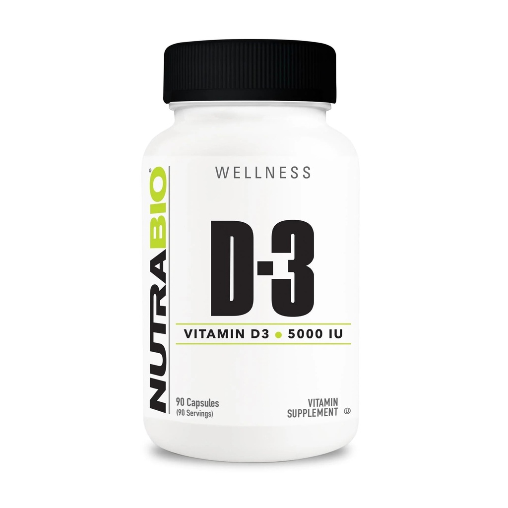 NutraBio Vitamin D (5000 IU), Immune Support - 90 Sebze Capsules