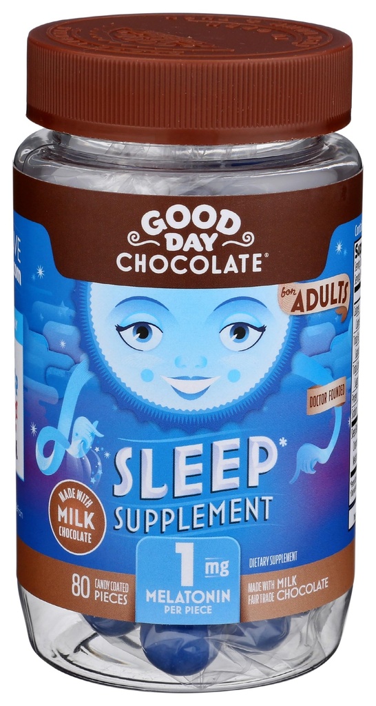 Good Day Chocolate Melatonin for Yetişkinler [80 Kont ] - Fair Trade Non-GMO Chocolate with Chamomile and Melatonin 1 mg - Adult Melatonin, Yetişkin Doğal Uyku Yardım Tamamını Tamamlamak