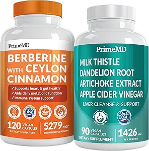 PrimeMD 21-in-1 Berberine Supplement with Ceylon Cinnamon, Chromium, Bitter Melon ve Green Tea Extract (120 ct) &