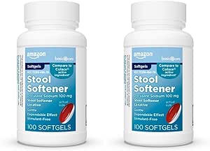 Temel Bakım Stool Softener Laxative, Docusate sodyum 100 mg, Softgels, Constipation Relief, 100 Count (Pack of 2)