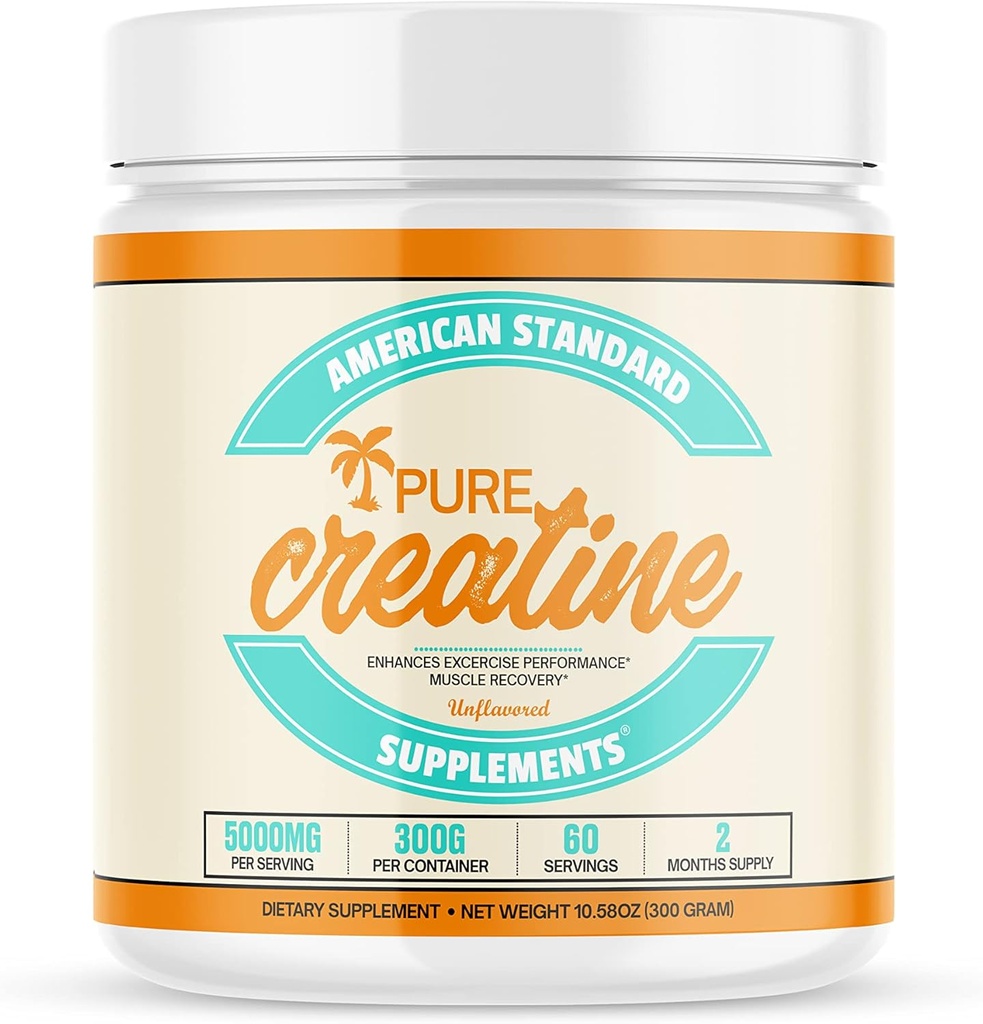 American Standard Συμπληρώματα Pure Creatine Monohydrate Micronized Powder - Micronized Creatine Monohydrate Powder - Unflaved - 5000mg per Serving - 60 Μερίδες (300g)