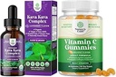Bundle of Potent Liquid Kava Kava Drops Supplement with Kavalactones for Balanced Mood and Chewable Vitamin C Gummies for Adults - Ασκορβικό οξύ Φυσικό Ανοσοποιητικό Αναμνηστικό και Φυσική Ψυχρή Θεραπεία