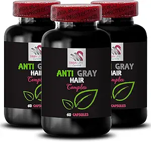 Γκρίζο συμπλήρωμα μαλλιών - ANTI GRAY HAIR COMPLEX - Αντι γκρι μαλλιά, ισορροπία απόχρωσης μαλλιών, ζωηρό χρώμα, ανανέωση χρώματος μαλλιών, Φρέσκο τόνο, μακροζωία χρώματος, Gray λύση μαλλιών 3 μπουκάλια 180 κάψουλες