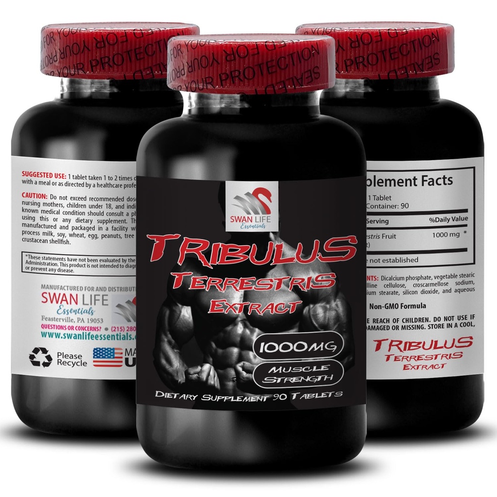 Natural Strength Support - TRIBULUS TERRESTRIS Extract - Stamina Recharge, Energy Enhancement Formula, Plant-Based Energy Booster, Body Power Blend, Muscle Support System 1 Bottle 90 Tablets