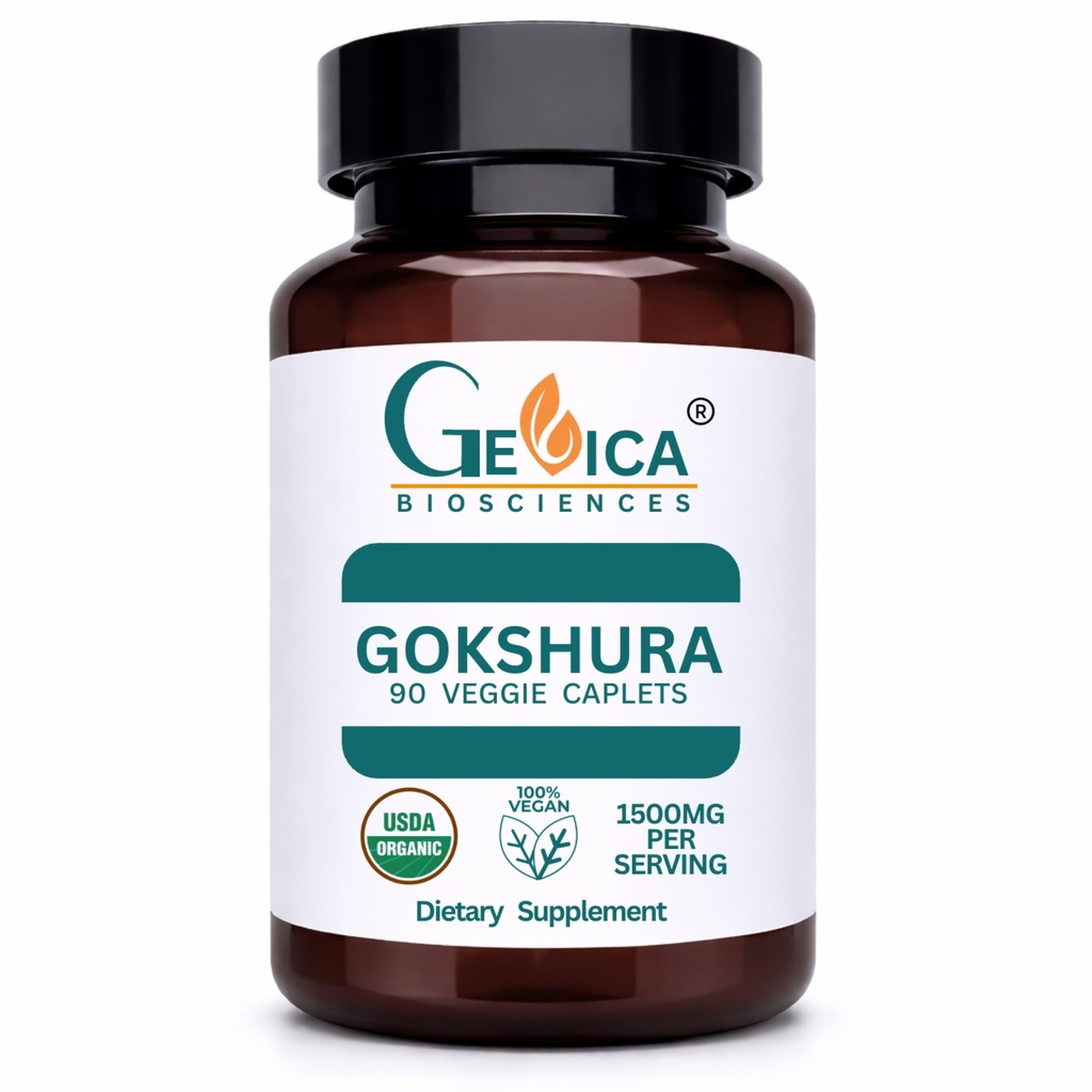 Gokshura (Tribulus terrestris) – USDA Organic, 1500 mg per Serving, Whole Herb Powder, No Extract, NPOP & BioAgriCert Certified, 90 Caplets