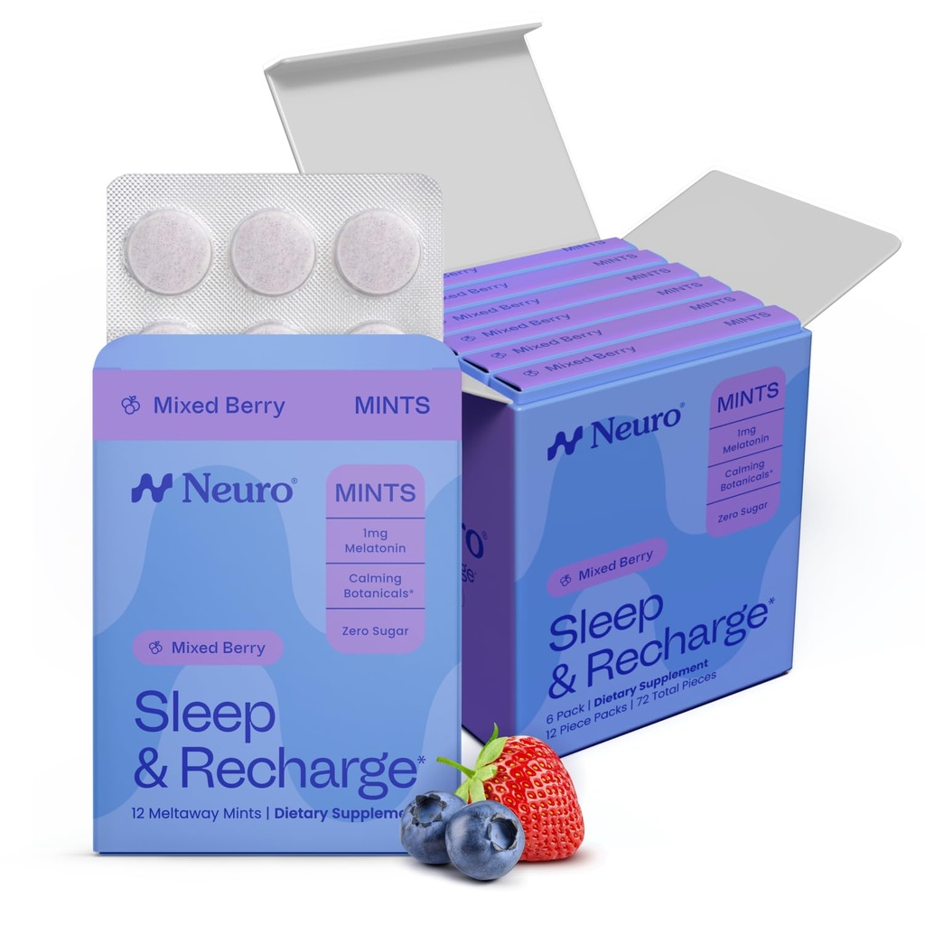 NöroGum Sleep & Recharge Meltaway Mints | 1mg Melatonin + Chamomile + Elderberry + Lemon Balm + Passion Flower | Natural Sugar Free Rest & Relaxation Supplement (Mixed Berry, 72 Adet)
