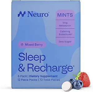 NöroGum Sleep & Recharge Meltaway Mints | 1mg Melatonin + Chamomile + Elderberry + Lemon Balm + Passion Flower | Natural Sugar Free Rest & Relaxation Supplement (Mixed Berry, 72 Adet)