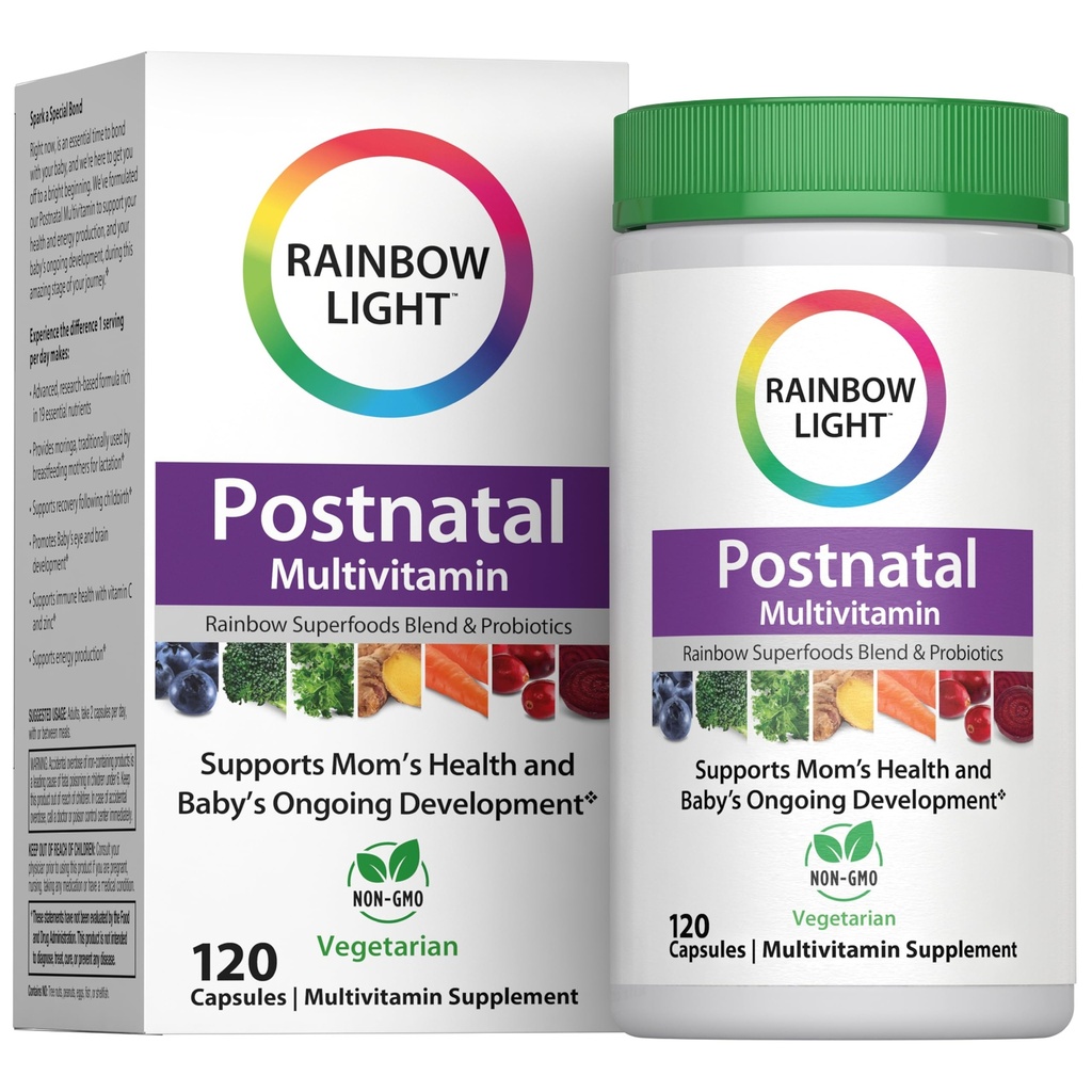 Rainbow Light Postnatal Multivitamin for Women | 120 Capsules | Supports Mom’s Health & Baby’s Development Plus Immune Health with Vitamin C and Zinc | Superfoods Blend & Probiotics