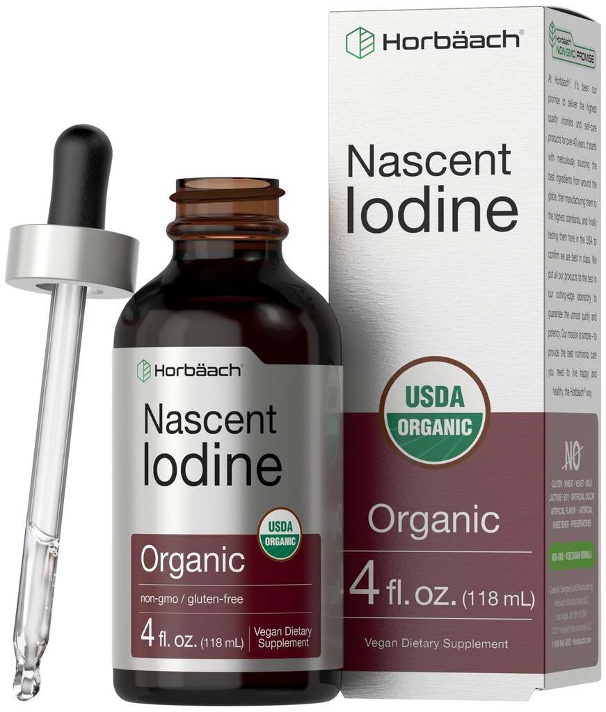 Horbaach Nascent Iodine Drops | 4 Fl Oz | Organik Liquid Tincture Supplement | Pyumide | Vegan, Non-GMO ve Gluten Free
