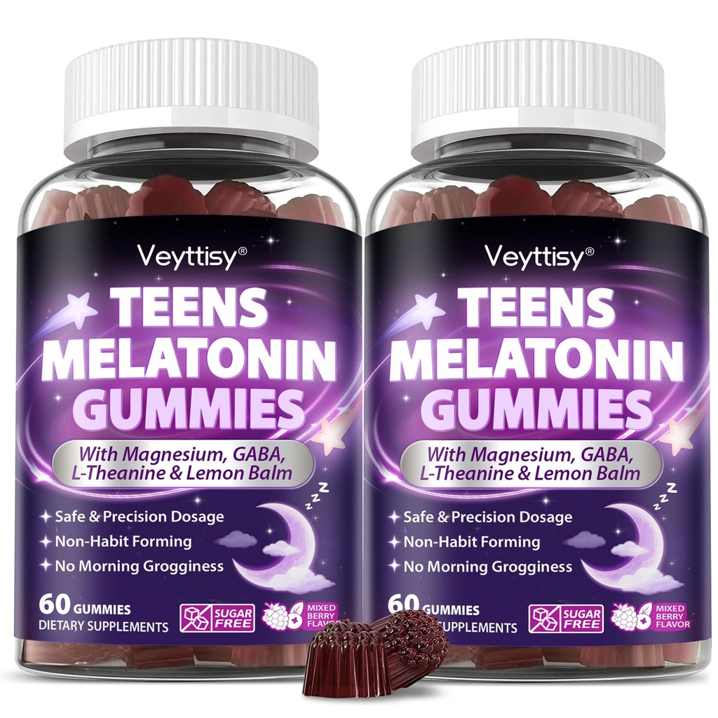 Teens Melatonin Gummies Supplement - 1.5mg Precise Dose with Magnesium, GABA, L-Theanine & Lemon Balm - Natural Zzz Support for Late-Night Study & Big Test Nights - Non-Habit Forming, Sugar-Free