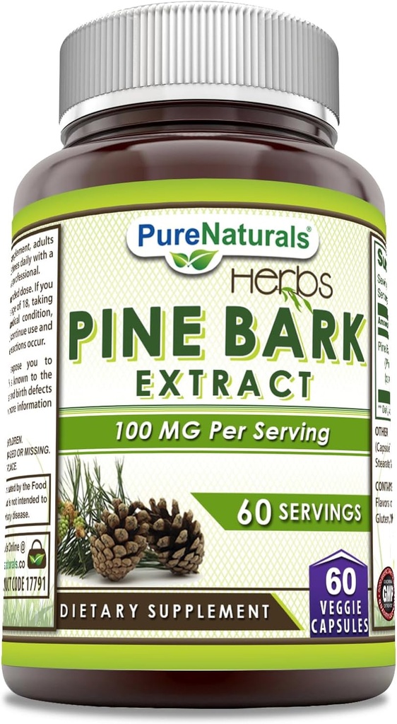 Pure Naturals Pine Bark Extract Supplement | 100 Mg Per | 60 Veggie Capsules | Non-GMO | Gluten Free | Made in USA