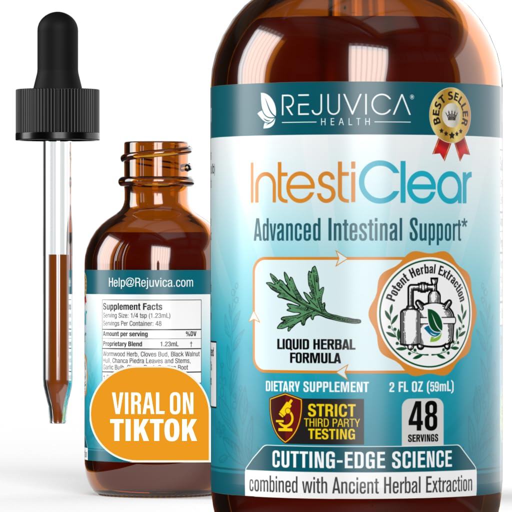 IntestiClear - Gelişmiş Intestinal Support Supplement - Daha İyi Abhidrasyon için Sıvı Teslimat - Wormwood, Cloves, Black Walnut, Garlic & More!