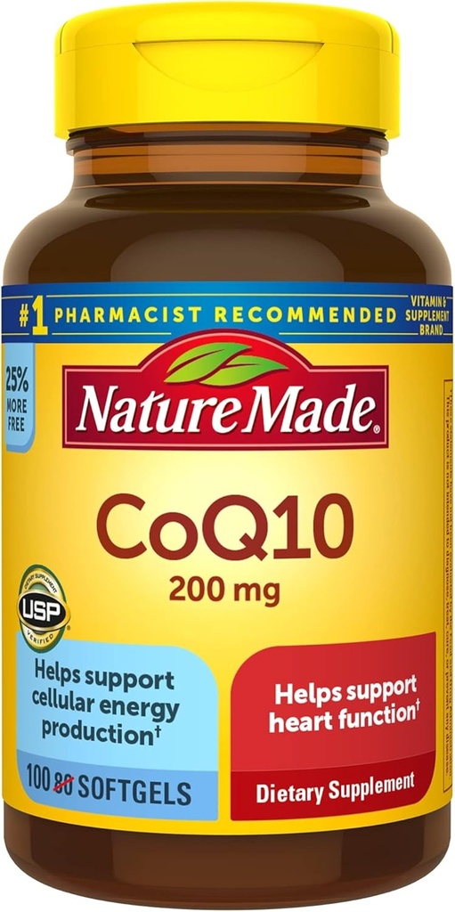 Doğa CoQ10 200 mg, Kalp Sağlığı ve Hücre Enerji Üretimi için Diyet Supplement, 100 Softgels, 100 Day Supply