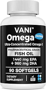 Φαρμακευτικό Omega 3 ιχθυέλαιο, KD-PUR Premium Γερμανία Συμπληρώματα ιχθυελαίου 2520mg με EPA & DHA- υποστηρίζει εγκέφαλο, καρδιά και ανοσία (90 Softgels)