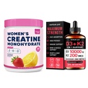 Venture Pal 18-in-1 Women’s Creatine Powder & 5-in-1 Vitamin D3 10000 IU & K2 – Collagen, Electrolytes Magnesium & MCT Oils, 10.58 OZ+2 FL OZ