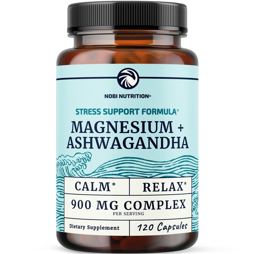 Magnezyum Ashwagandha | Calming Supplement for Yetişkinler | Rahat, Rest, Calm Mood & Sleep Support | Mag Citrate & Hoffman 400 mg + Ashwagandha 500 mg | Kas Health & Stress Relief | 120 Ctt