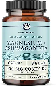 Magnezyum Ashwagandha | Calming Supplement for Yetişkinler | Rahat, Rest, Calm Mood & Sleep Support | Mag Citrate & Hoffman 400 mg + Ashwagandha 500 mg | Kas Health & Stress Relief | 120 Ctt