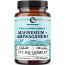 Magnezyum Ashwagandha | Calming Supplement for Yetişkinler | Rahat, Rest, Calm Mood & Sleep Support | Mag Citrate & Hoffman 400 mg + Ashwagandha 500 mg | Kas Health & Stress Relief | 120 Ctt