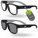 MAGID Y50 Safety Glasses for Construction | Black Frame — 2 Pair Combo - 1 Clear Lens, 1 Gray Lens | Side Shields, ANSI Z87.1+, Anti-Fog, Scratch-Resistant, 99.9% UV Protection, Polycarbonate Lens