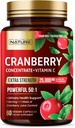 Nature Cranberry Pills 25.000 mg - Ekstra Kuvvet 50:1 Vitamin C ile Yoğun Tract Health Supplement for Women - Non-GMO, Sugar Free, Vegan - 60 Capsules