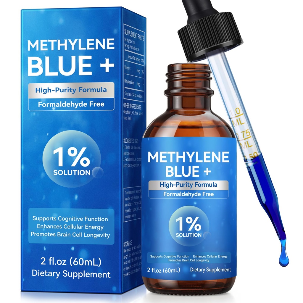 Methylene Blue 1% for Brain Health & Cognitive Support, Promotes The Body's Metabolism for Increased Absorption, Enhances Memory & Focus, No Formaldehyde, 60ml (2 Month Supply)