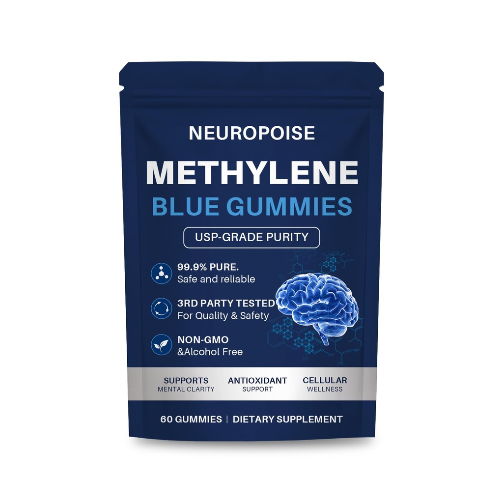 Methylene Blue Gummies, Daily Wellness & Focus Support, Vegan Non-GMO Formula, Clean Ingredient Profile, 60 Gummies