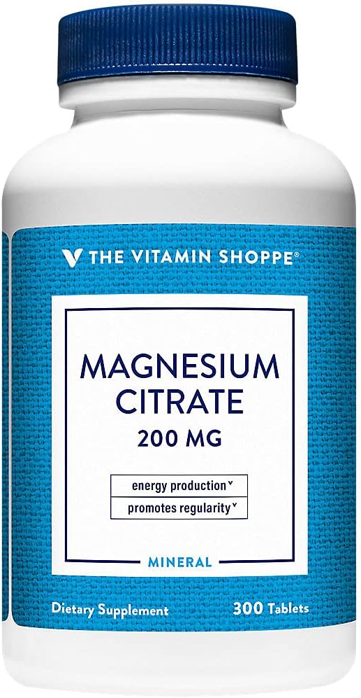 The Vitamin Shoppe Magnesium Citrate 200mg Tablets - for Effective Muscle Relaxation - Supports Nerve, Heart, and Muscle Function While Boosting Energy Production (300 Tablets)