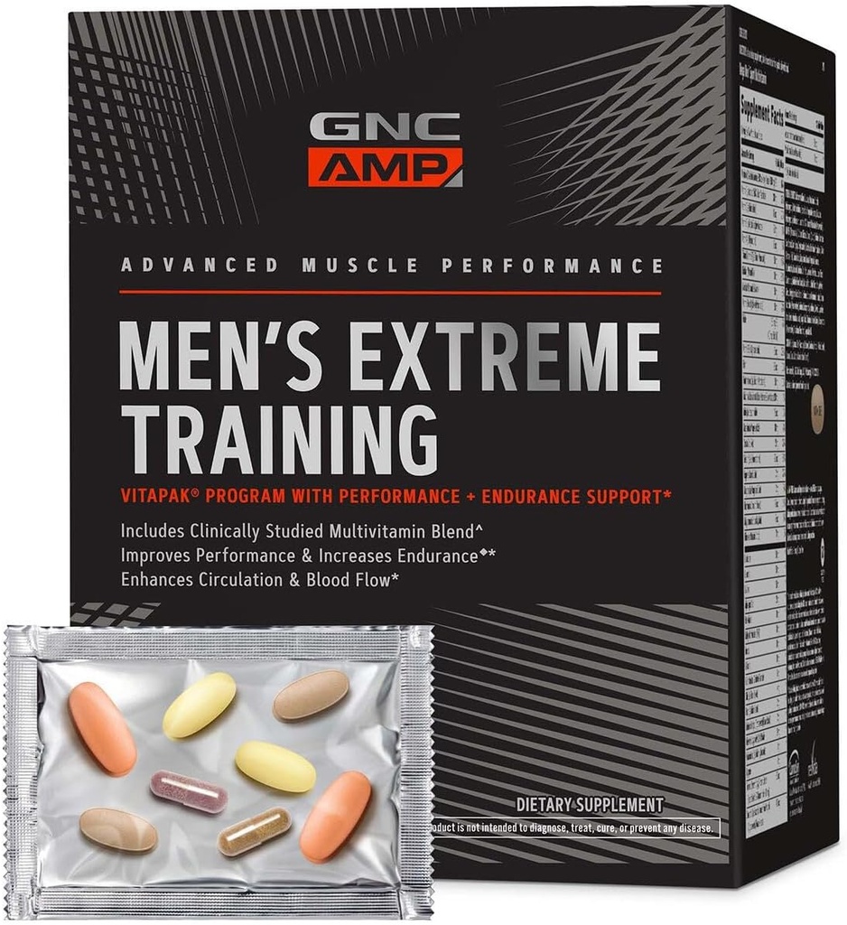 GNC AMP Men's Extreme Education Vitapak Programı, 1'de 5 Ürün, Performans ve Endurance, Yetişkin Multivitamin, Proven Malzemeler, Caffeine, Nitrik Oksit, 30 Day Supply