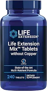 Life Extension MixTM Tablets Χωρίς Χαλκό, Υψηλή Ικανότητα, Προηγμένη Βιταμίνη, Ορυκτή, Φρούτα & Λαχανική Φόρμουλα, Βιταμίνη Β, C, D, E, για Υγεία Ολόκληρων των Σωμάτων, Υγιεινή Γήρανση, Χωρίς Γλουτένη, 240 Tablets