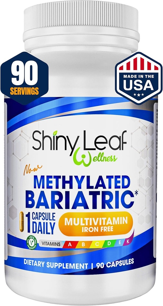 Shiny Leaf Torchated Bariatric Multivitamin Without Iron – Vitamins for Gastrik Bypass & arms, 1 Daily Capsule W Metilated Folate, B12, A, C, D, K & More. Vegetarian, Soy-Free, USA Made (90 Ct.)