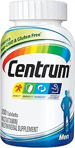 Centrum Multivitamin for Men, Multivitamin/Multimineral Supplement with Vitamin D3, B Vitaminleri ve Antioksis, Gluten Free, Non-GMO Malzemeler, Tablet, 200 Kont Kont