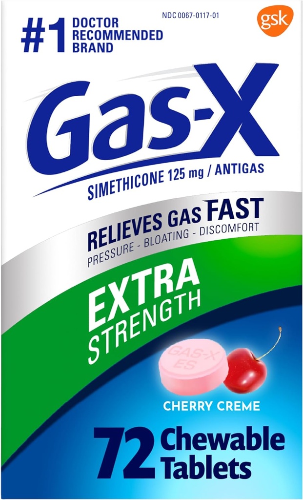 Gaz-X Ekstra Kuvvetli Gaz Yardım Tabletleri Simethicone 125 mg Bloating Relief, Cherry - 72 Kont