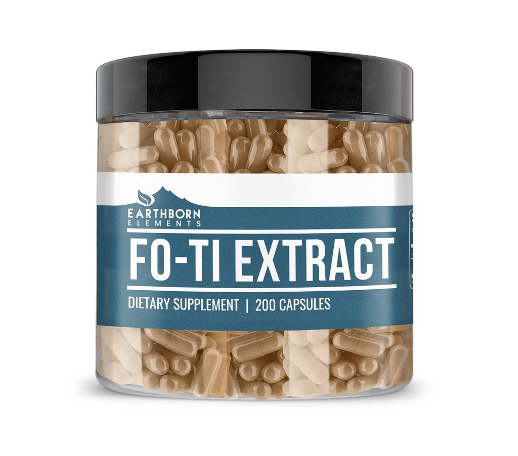 Earthborn Elements Fo-Ti Extract 200 Capsules, Pure & Undiled, No Wordss