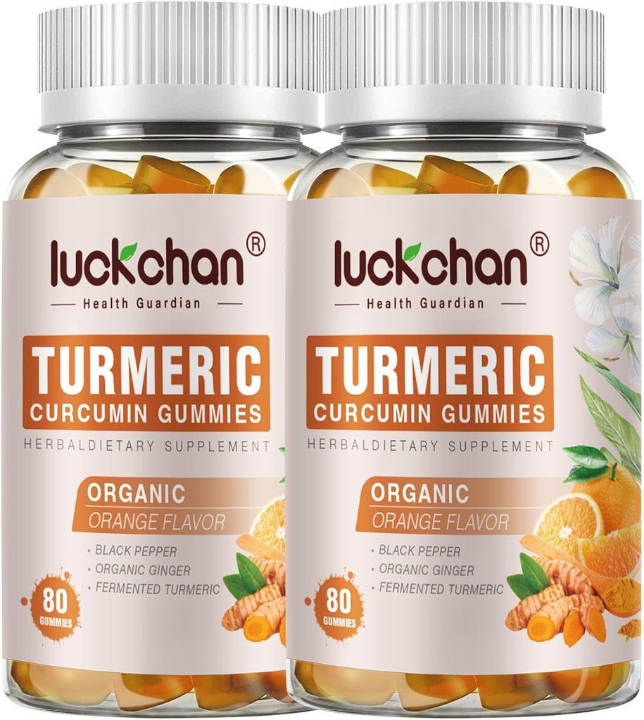 Turmeric ve Ginger Gummies (2 Pack) - Turmeric Curcumin with Black Pepper & Ginger Supplements for Immune Support Health Skin - Vegan Turmeric Gummies for Yetişkinler - Gluten Free, Low Sugar