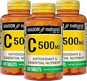 MASON NATURAL Vitamin C 500 mg - Sağlıklı Immune Sistemi, Antioksi ve Essential Nutrient, 100 Tablet (Pazar 3)