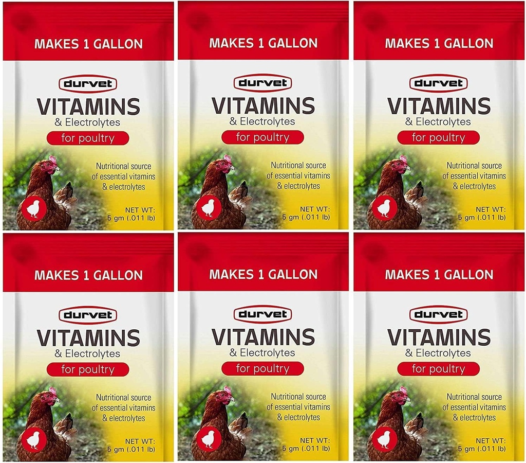 Durvet 6 Vitamin Paketi ve Poultry için Elektrolytes, 5 Grams, Makes 6 Gallons