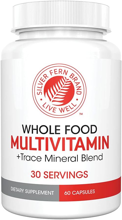Silver Fern Whole Food Daily Multi Vitamin w/Trace Mineral Blend Supplement - 1 Μπουκάλι - 60 Vegicaps - 30 Ημέρα προσφοράς - Φυσικό, μη ΓΤΟ, Vegan, Ανδρική & Γυναικεία Πολυβιταμίνη - Μηδέν Συνθετικά