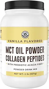 32oz Vanilla Keto MCT Toz + Collagen + Prebiyotik Acacia Fibre. MCT Creamer. MCT Oil Tozu Coconuts. MCT Collagen Toz, Grass Fed, Keto için Mükemmel, 0 Net Carb, Stevia, Erythritol