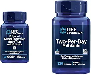 Life Extension 60 Vegetarian Capsule Digestive Enzymes & 120 Tablet Yüksek Potency Multi-Vitamin Supplement Sche
