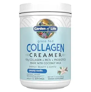 Garden of Life Grass Fed Collagen Creamer Powder - Creamy Vanilla, 12 Servings, Powder for Coffee Energy Beauty Joints, Collagen Peptides with Coconut MCTs, Keto Protein Supplements