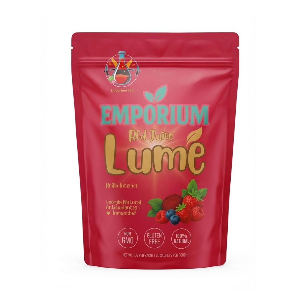 LUME Red Juice Probiotic Drink Powder · Beetroot · Acai · Raspberry · 20+ Superfruits · Digestive Enzymes · Natural Energy · 30 Packets