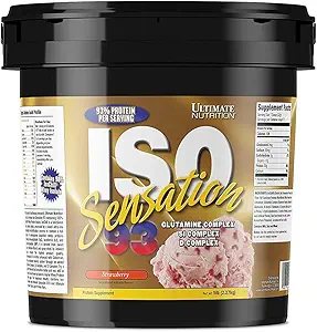 Ultimate Beslenme Iso Sensation 93 with Glutamine, Whey Protein Isolate Toz, 30 Protein Gramleri, Low Carb Protein Shakes, Keto Friendly, 5 Pounds, Strawberry Flavoured