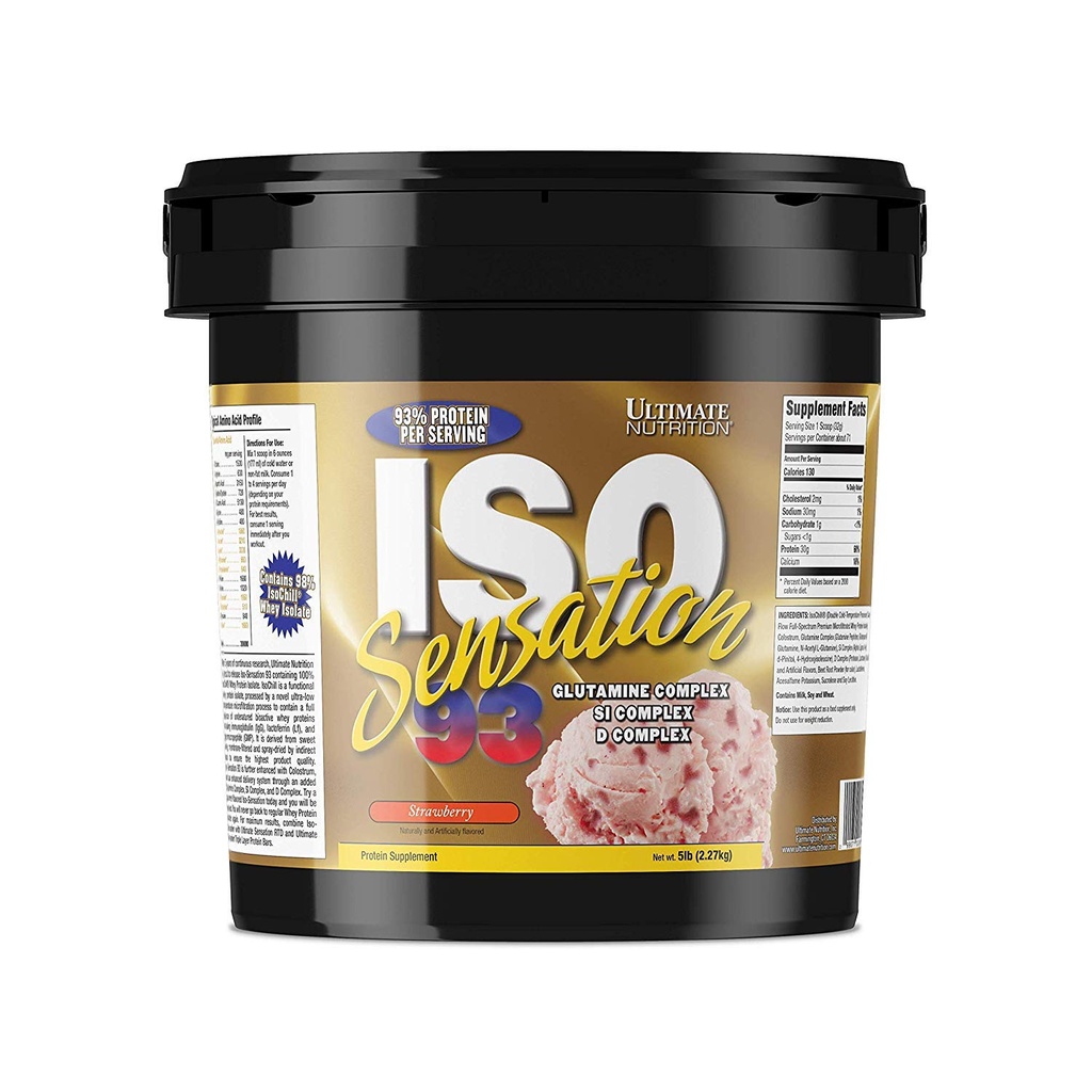 Ultimate Beslenme Iso Sensation 93 with Glutamine, Whey Protein Isolate Toz, 30 Protein Gramleri, Low Carb Protein Shakes, Keto Friendly, 5 Pounds, Strawberry Flavoured
