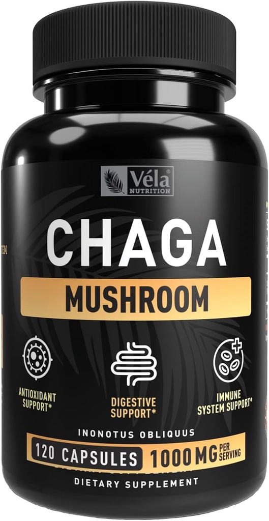 Vela'nın Chaga Mushroom Supplement Mushroom Capsule | hizmet başına 1500 mg | 120 Capsules (Chaga Mushroom (120 Count)