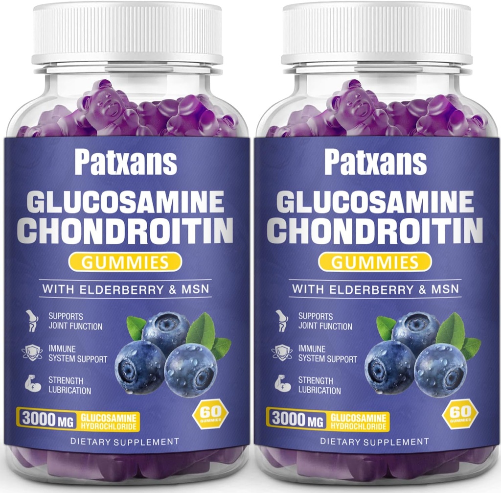 2 συσκευασίες 3000MG Glucosamine Chondroitin Gummies - Extra Strength Joint Health & MSM Elderberry Φυσικό συμπλήρωμα κοινής υποστήριξης, Ευελιξία, Αντιοξειδωτική ανοσοποιητική υποστήριξη για ενήλικες, 120 Gummies.