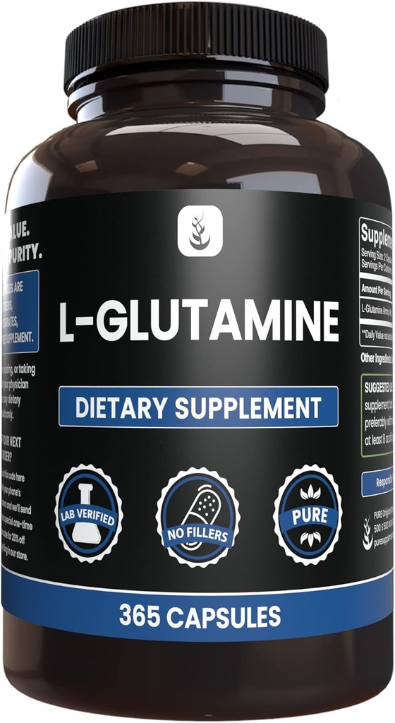 ΑΝΩΤΑΤΑ ΑΡΧΙΚΑ ΣΥΣΤΑΤΙΚΑ L-Glutamine (365 Κάψουλες) Όχι Μαγνήσιο ή Ρύζι Fillers, Πάντα καθαρό, Εργαστήριο Επαληθευμένο