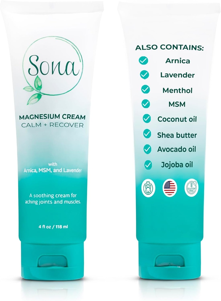 Arnica, MSM, Menthol ve Lavender ile Magnezyum Kremi - Uyku Desteği ve Leg Cramps için Topical Magnezyum Lotion, Back, Legs, Feet ve Boy - 4 ozzol,